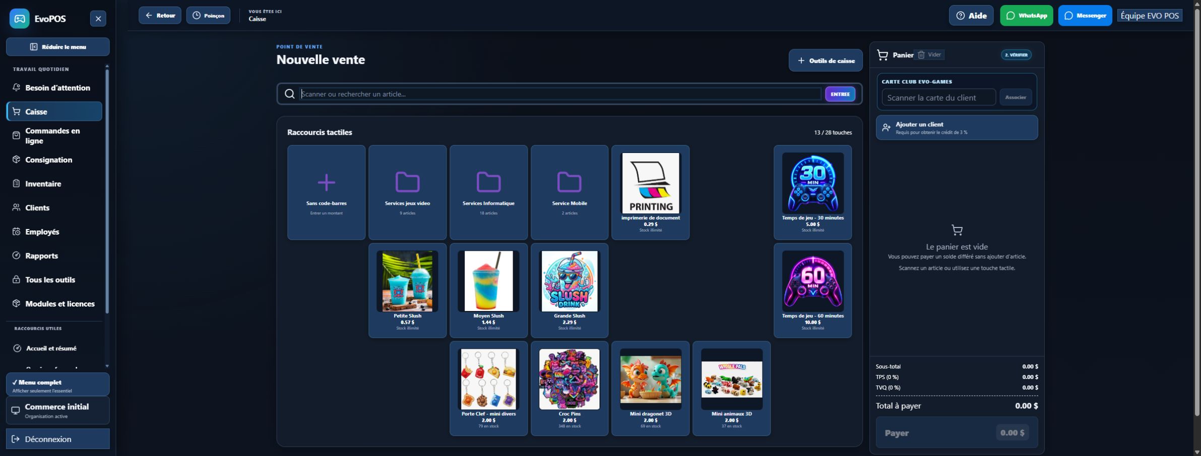 Capture du module Vente au détail dans le véritable EVO POS