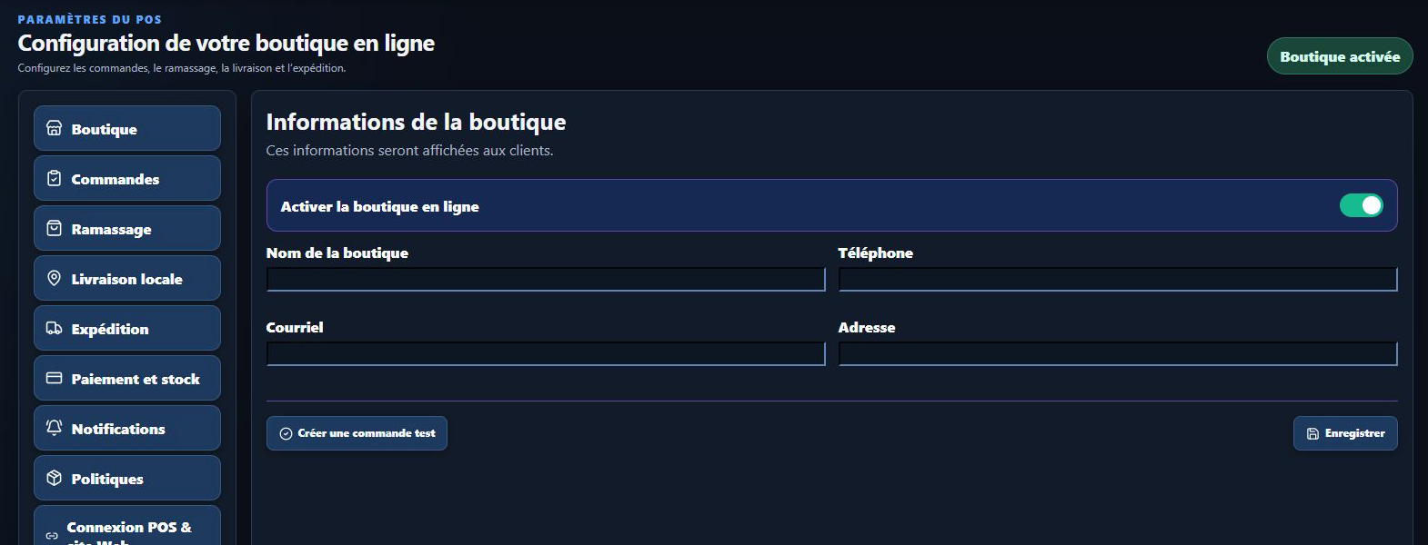 Aperçu de Boutique connectée dans EVO POS