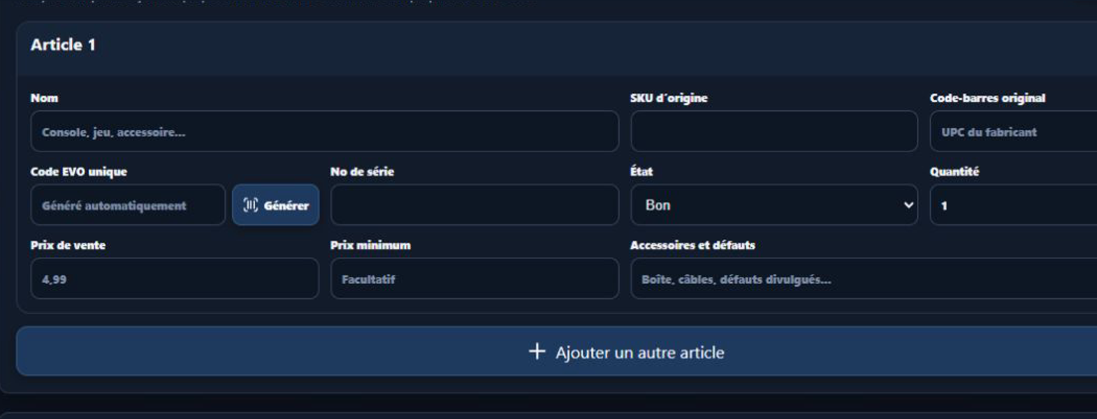 Aperçu de Codes EVO et étiquettes dans EVO POS