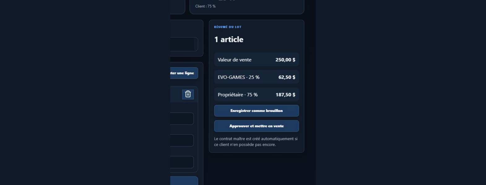 Aperçu de Montants à remettre dans EVO POS