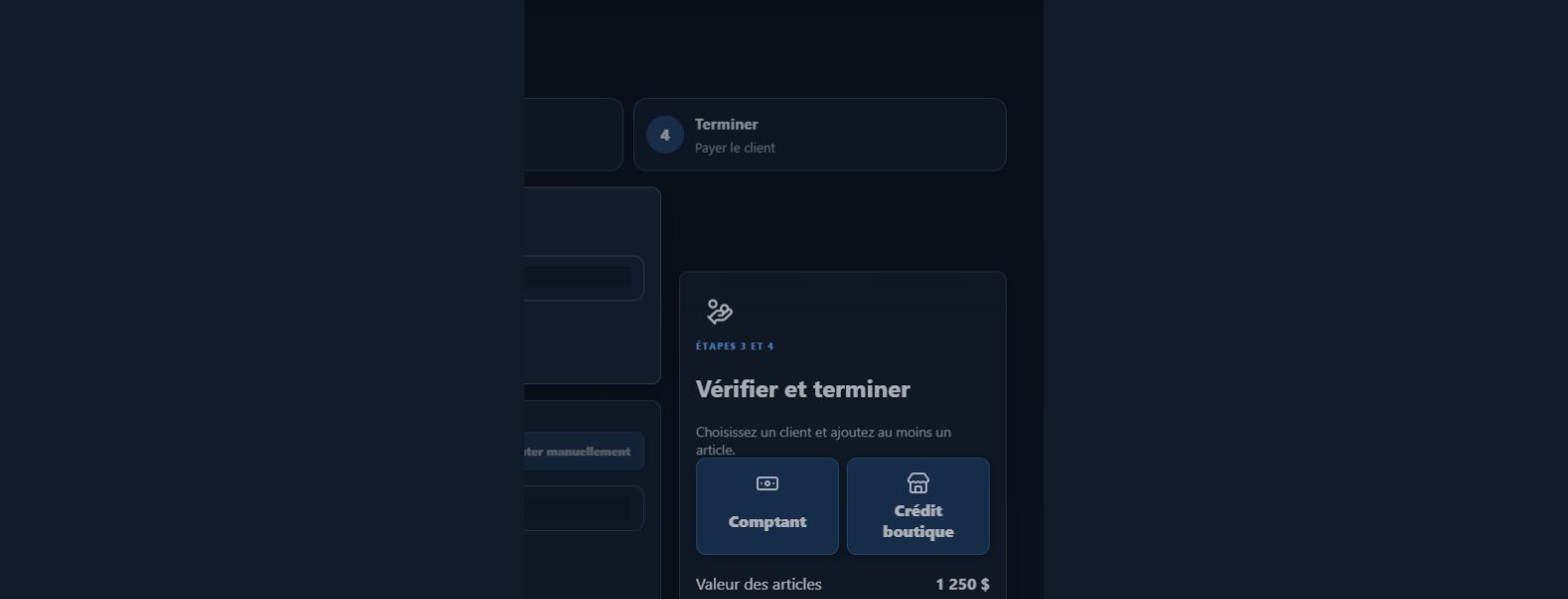 Aperçu de Paiement dans EVO POS